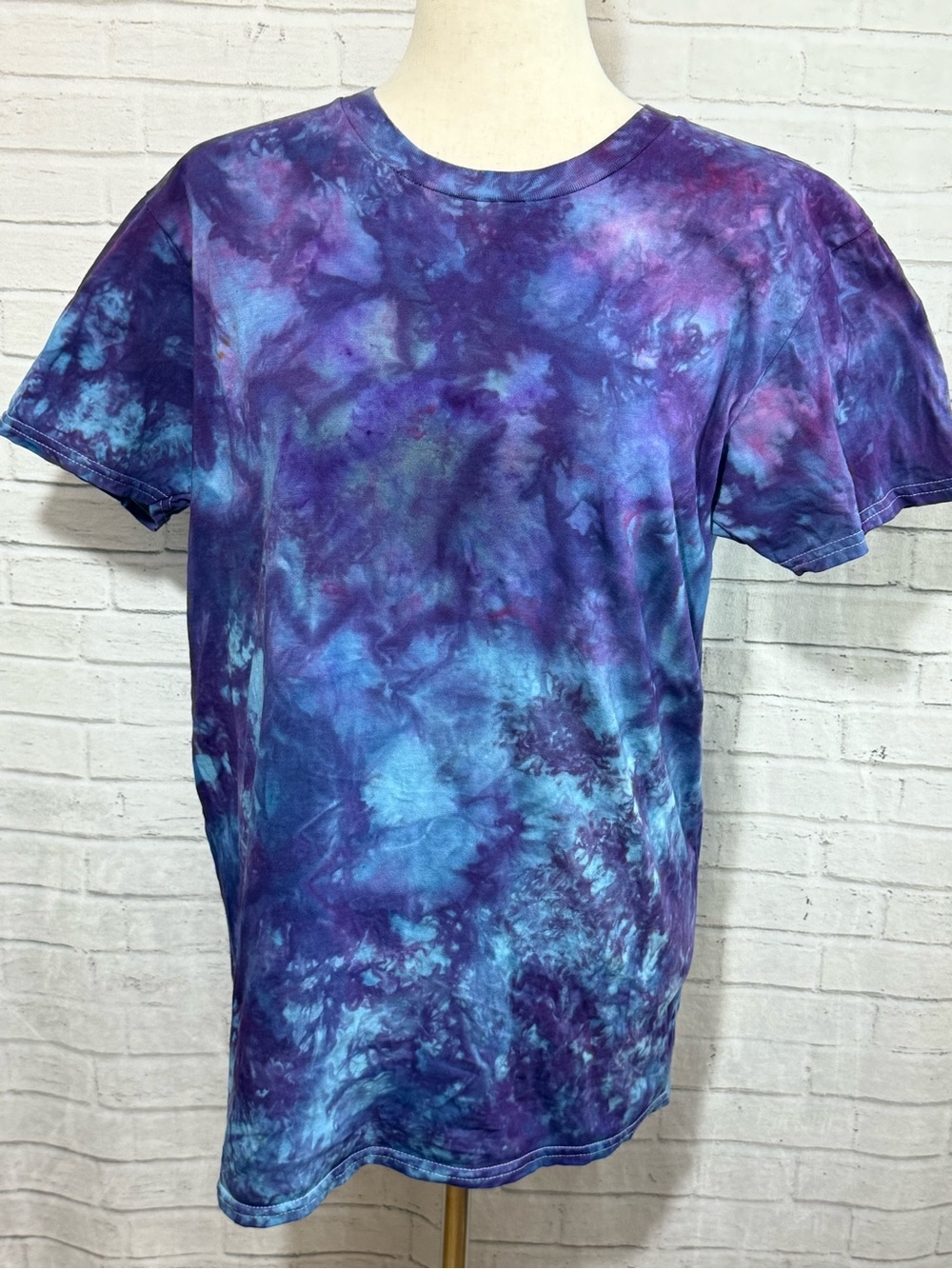 Ice Dyed Tie Dye Short Sleeve Tee, Purple Blue Unisex or Men's Large